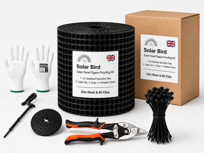 Solar Bird Solar Panel Pigeon Proofing Kit Bird Deterrent Nesting Wire Mesh Clip Kit (Black Pvc 30M + 60 Clips)