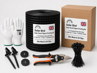 Solar Bird Proofing Mesh With 50 Clips Full Kit For Preention And Control Of Pigeon Nesting Under Roof Solar Panel (Black Pvc 30M)