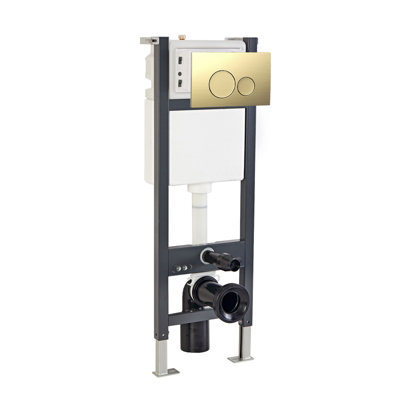Nes Home Wall Hung Wc Toilet Cistern Frame With Brass Round Button Flush Plate from B&Q