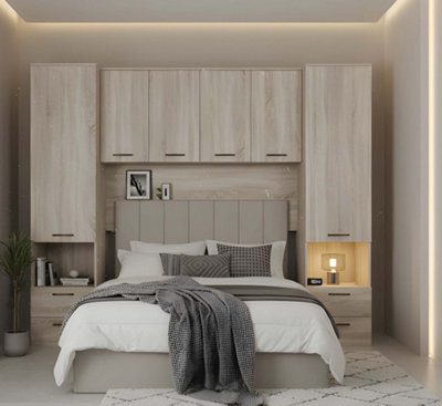 Amos Mann Furniture Cellini Oak Effect Overbed Storage Unit With Wardrobes And Drawers from B&Q