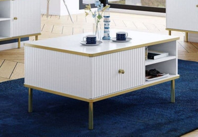 Amos Mann Furniture Camelia White And Gold Small Elegant Storage Coffee Table from B&Q