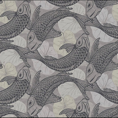 As Creation New A S Creation Aquarium Asian Koi Fish Floral Metallic Textured Wallpaper from B&Q