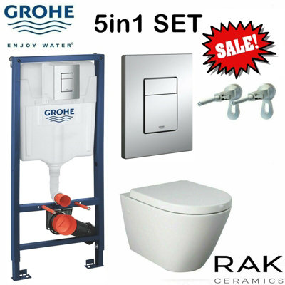 Rimless Toilet Pan Rak Ceramics & Grohe Wc Frame Soft Close Seat 38772001 from B&Q