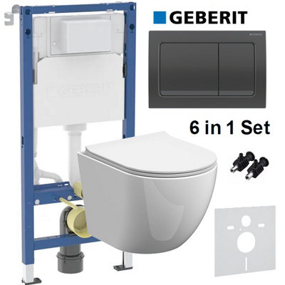 Anas Magna Rimless Pan With Geberit Duofix Alpha01 Wc Frame Black Chrome Flush Plate 458.039.00.2 + 115.055.qc.1 + 1211-11 from B&Q