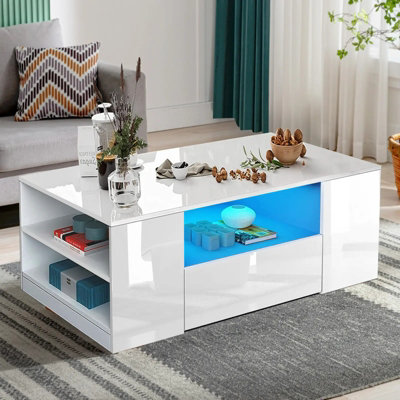  - White High Gloss Coffee Table With Led Lights
