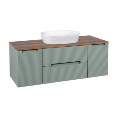 Monza Green And Walnut Fluted Wall Hung Vanity Drawer Basin 1200mm from B&Q