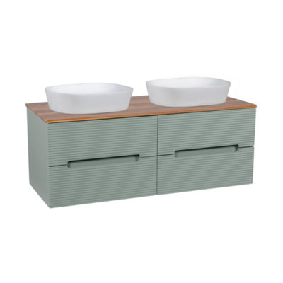 Monza Green And Walnut Fluted Wall Hung Vanity Basin 1200mm from B&Q