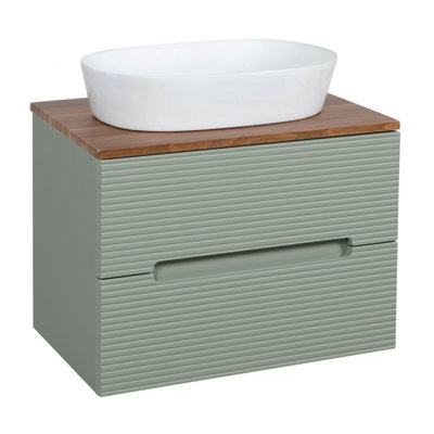 Monza Green And Walnut Fluted Wall Hung Vanity Basin 600mm from B&Q