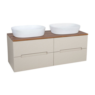 Monza Oatmeal And Walnut Fluted Wall Hung Vanity Basin 1200mm from B&Q