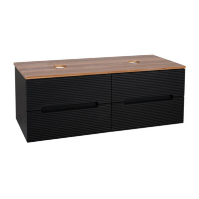 Monza Black And Walnut Fluted Wall Hung Vanity Basin 1200mm from B&Q