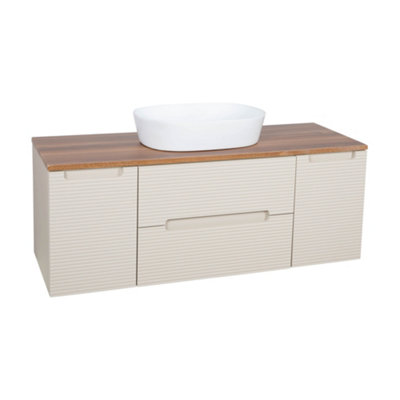 Monza Oatmeal And Walnut Fluted Wall Hung Vanity Drawer Basin 1200mm from B&Q