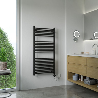 Luna Electric Black Heated Towel Rail 1200X600mm from B&Q