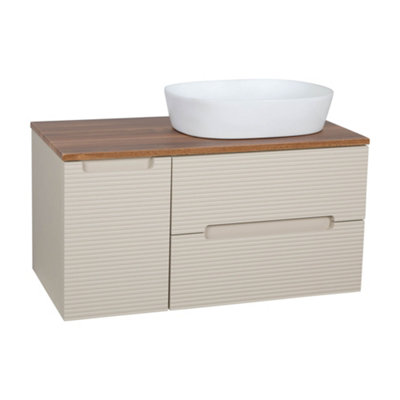 Monza Oatmeal And Walnut Fluted Wall Hung Vanity Basin 900mm from B&Q