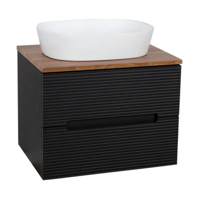 Monza Black And Walnut Fluted Wall Hung Vanity Basin 600mm from B&Q