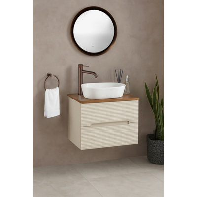 Monza Oatmeal And Walnut Fluted Wall Hung Vanity Basin 600mm from B&Q