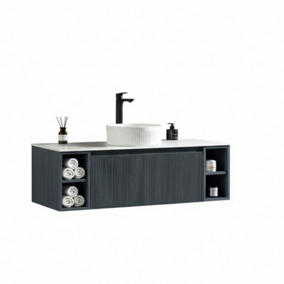 Flauto Midnight Wall Hung Vanity Drawer Basin 1200mm from B&Q