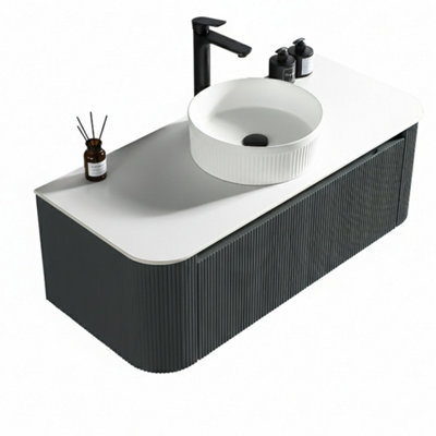 Flauto Smoked Sage Wall Hung Vanity Basin 1070mm from B&Q