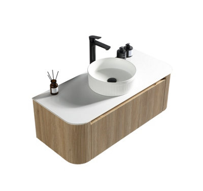 Flauto Oak Wall Hung Vanity Basin 1070mm from B&Q