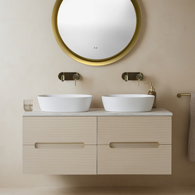 Monza Oatmeal And Grey Fluted Wall Hung Vanity Basin 1200mm from B&Q