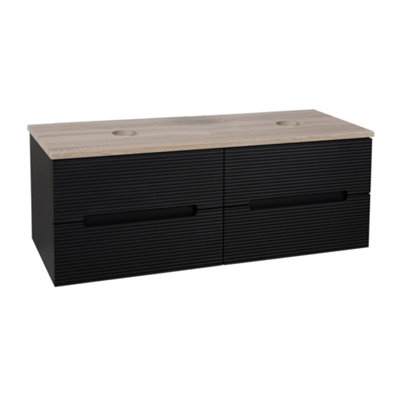 Monza Black And Oak Fluted Wall Hung Vanity Basin 1200mm from B&Q
