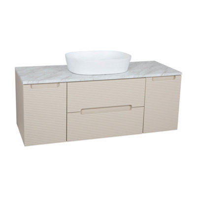 Monza Oatmeal And Grey Fluted Wall Hung Vanity Drawer Basin 1200mm from B&Q