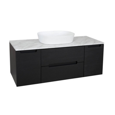 Monza Black And Grey Fluted Wall Hung Vanity Drawer Basin 1200mm from B&Q
