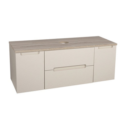 Monza Oatmeal And Oak Fluted Wall Hung Vanity Drawer Basin 1200mm from B&Q