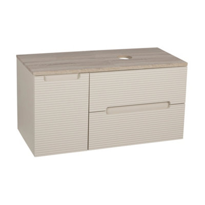 Monza Oatmeal And Oak Fluted Wall Hung Vanity Basin 900mm from B&Q