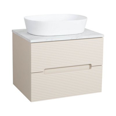 Monza Oatmeal And Grey Fluted Wall Hung Vanity Basin 600mm from B&Q