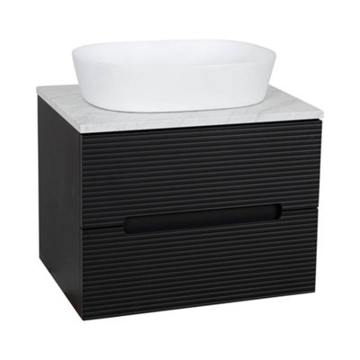 Monza Black And Grey Fluted Wall Hung Vanity Basin 600mm from B&Q