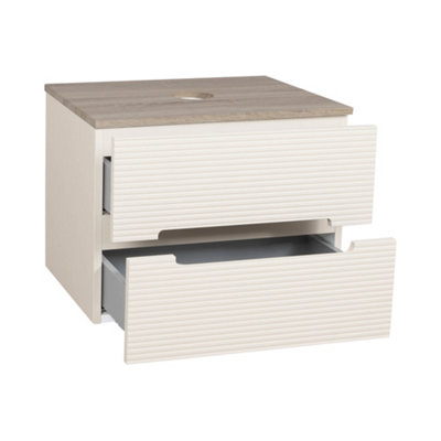 Monza Oatmeal And Oak Fluted Wall Hung Vanity Basin 600mm from B&Q