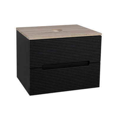 Monza Black And Oak Fluted Wall Hung Vanity Basin 600mm from B&Q