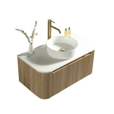 Flauto Oak Wall Hung Basin Vanity 870mm from B&Q