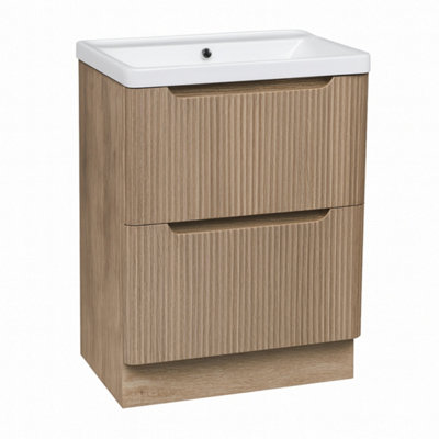 Monza Oak Fluted Basin Drawer Vanity 600mm from B&Q