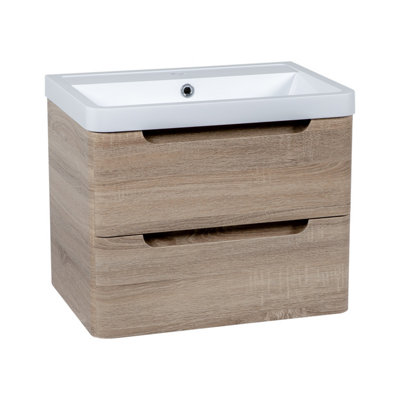 Monza Oak Wall Hung Basin Drawer Vanity 600mm from B&Q