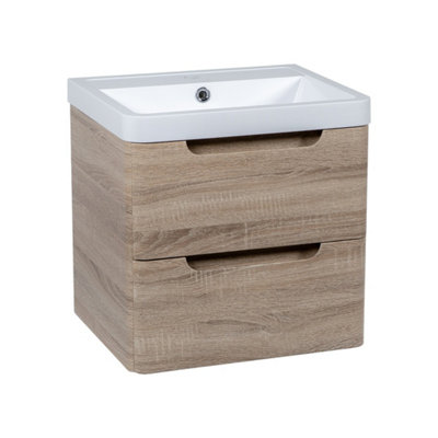 Monza Oak Wall Hung Basin Drawer Vanity 500mm from B&Q