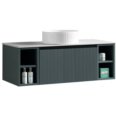 Flauto Smoked Sage Wall Hung Basin Drawer Vanity 1000mm from B&Q