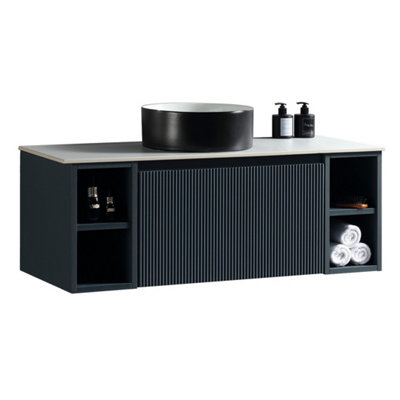 Flauto Midnight Wall Hung Basin Drawer Vanity 1000mm from B&Q