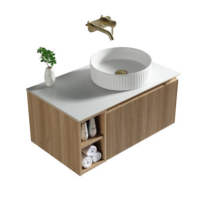 Flauto Oak Wall Hung Basin Vanity 800mm from B&Q