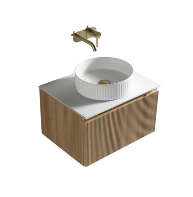 Flauto Oak Wall Hung Basin Vanity 600mm from B&Q