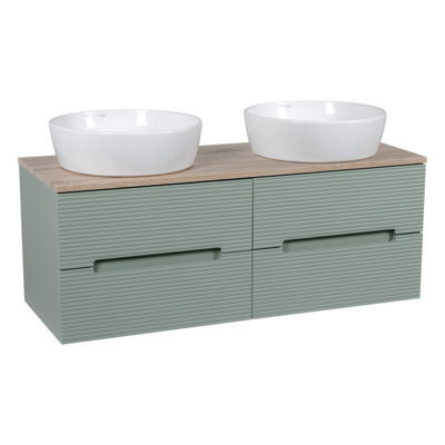 Monza Green And Oak Fluted Wall Hung Basin Vanity 1200mm from B&Q