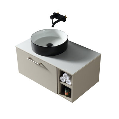 Piatta Soft Coffee Wall Hung Basin Vanity 800mm from B&Q