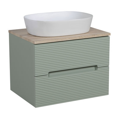 Monza Green And Oak Fluted Wall Hung Basin Vanity 600mm from B&Q