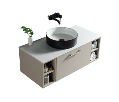 Piatta Soft Coffee Wall Hung Basin Drawer Vanity 1000mm from B&Q