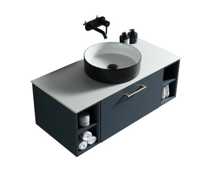 Piatta Midnight Wall Hung Basin Drawer Vanity 1000mm from B&Q