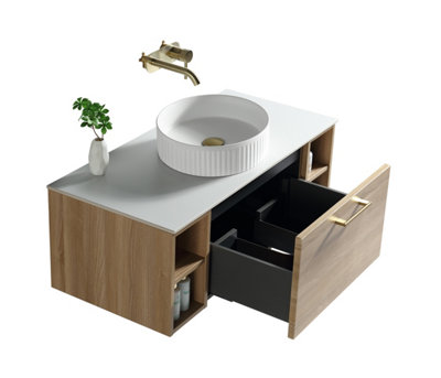 Piatta Oak Wall Hung Basin Drawer Vanity 1000mm from B&Q