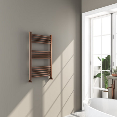 Omata Brushed Bronze Straight Heated Towel Rail 800X500mm from B&Q