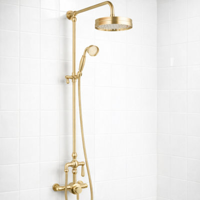 Beaumaris Brushed Brass Traditional Thermostatic Shower Set from B&Q