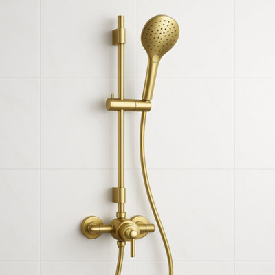 Conwy Brushed Brass Traditional Thermostatic Shower Set from B&Q