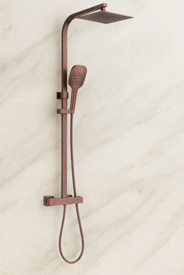 Menai Premium Brushed Bronze Square Thermostatic Shower Set from B&Q